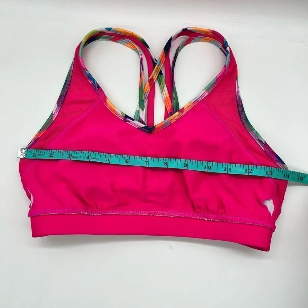Avia Strappy Sports Bra Pink Multicolored Geometric Print Size Medium